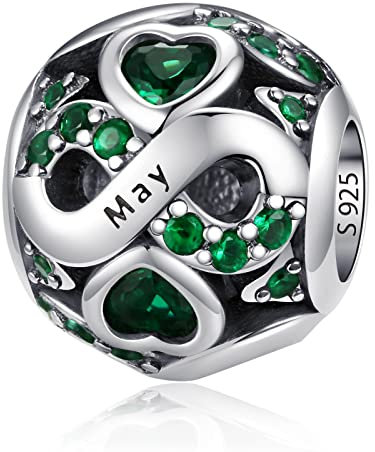 925 Sterling Silber Geburtsstein Charms Anhänger mit 5A Cubic Zirkonia Dangle Beads Charms,Openwork Perlen Liebesherz Anhänger für Pandora Europäische Charme Armband Schmuck