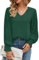 Odosalii Shirts for Women Sexy V-Neck Tops Longline Solid Color Pleated Long Sleeve Pullover Business Casual Clothes Work Shirts Dark Green