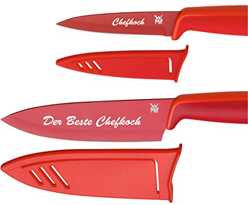 Premium WMF Touch Messerset 2-teilig, Küchenmesser mit Schutzhülle, Personalisierte Geschenke, Kochmesser, Küchenmesser rot inkl. wunsch Gravur