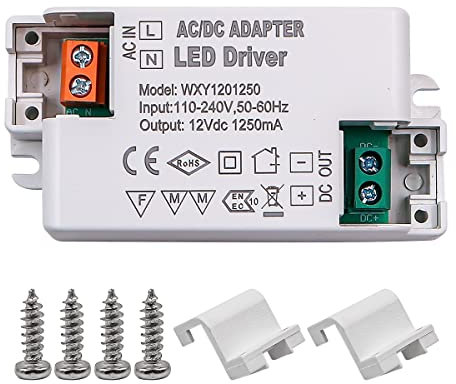 Namvo 12 V LED-Treiber 15 W 1,25 A Konstantspannungs-Treiberadapter Niederspannungstransformatoren für DIY-Lichtleisten, LED-Lampen und Ring-Türklingel