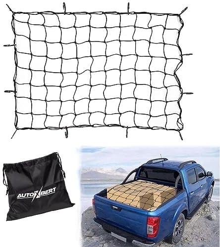 AUTOXBERT Filet de coffre de voiture - 120 x 90 cm - S'étend jusqu'à 230 x 160 cm - Avec 12 crochets ABS - Filet de rangement pour toit de voiture, camion, remorque, SUV, caravane