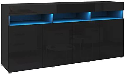 BROMARKT Premium Kommode 175x80x40 cm - Sideboard Wohnzimmer - Kommodenschrank - Wohnzimmerschrank - Sideboard für das Wohnzimmer - Schlafzimmer und Wohnzimmer Kommode - Glanzschrank - Schwarz