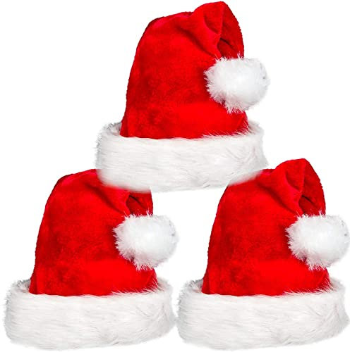 3Pack Red Santa Hats for Adults Teenagers Unisex Christmas Santa Clause Hats…