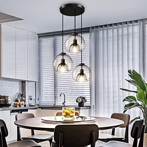 AnraM Luces de Pared internas Lámpara LED nórdica Moderna E27 Techo de Vidrio Industrial de Doble Capa Vintage para Comedor Cocina Isla Decoración Lámpara Colgante de Bola de Vidrio Negra Better Life