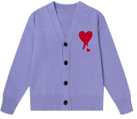 Damen Winter Love Ami Pullover Casual Kaschmir Pullover Langarm, Veilchen, M