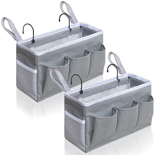 Kanrichu Nachttisch-Caddy, hängende Aufbewahrungstasche, Organizer-Körbe mit Taschen für Etagenbett-Zubehör, Dachboden und Schlafsaal, Stuhl, Bettgitter (grau)