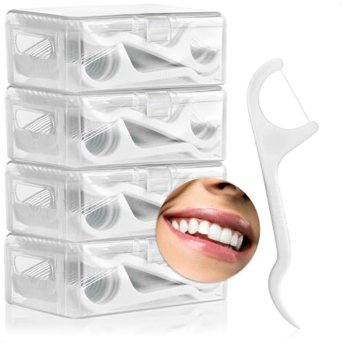 COM-FOUR® 200x bastoncini per filo interdentale - porta filo interdentale - bastoncino interdentale con filo interdentale e stuzzicadenti nel dispenser - filo interdentale non cerato (200 bastoncini)