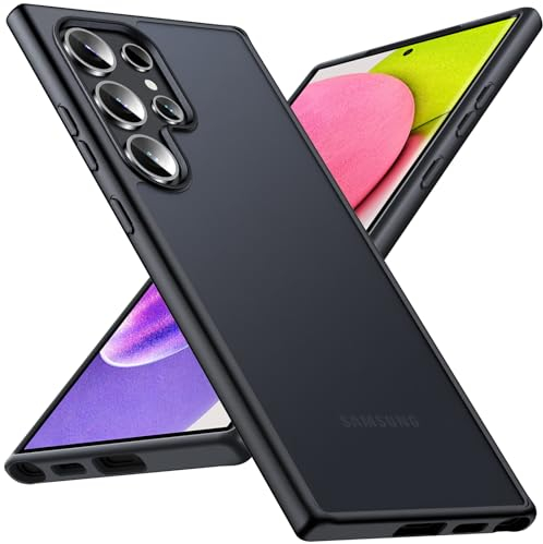 Anqrp Zero Serie für Samsung Galaxy S24 Ultra Hülle 5G, [Unterstützung für Induktives Laden] [Durchscheinende Matte Dünn Handyhülle] Stoßfest Slim Schutzhülle, Schwarz