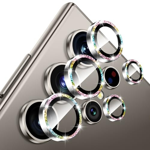 Fewdew for Samsung Galaxy S24 Ultra Camera Lens Protector, 9H Tempered Glass [Ultra HD][Anti Scrach][Case Friendly]Metal Individual Ring Camera Screen Protector Cover for S24 Ultra 5G,Colorful Glitter
