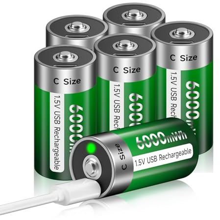 Batterie Ricaricabili Baby C USB – 1,5 V/6000 mWh Ricaricabili Baby C Lr14 Batteria USB ad Alta Capacità con Cavo di Ricarica di Tipo C, Indicatore di Carica LED, Ricarica Rapida 3 ore, Oltre 1200