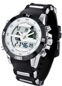 Holibanna Reloj de Pulsera Doble Pantalla Resistente al Agua Cronógrafo Digital Cuarzo para Hombre Alarma Luz LED Correa de Silicona Dual Fecha