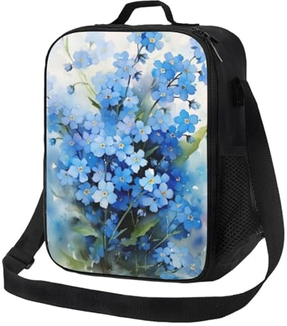 EgoMed Lunchtasche, langlebige, isolierte Lunchbox, wiederverwendbare Tragetasche, Kühltasche für die Arbeit, SchuleAquarell-Vergissmeinnicht-Blumen