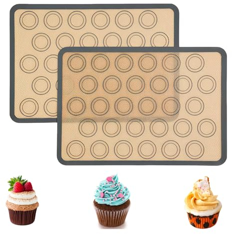 2pcs Silicone Macaron Baking Mats, 42×29.5 cm Non Stick Baking Mat for Macarons, Heat-Resistant Reusable Baking Sheet Liners, Non-Slip Washable Baking Tray for Macaroons,Biscuits, Cake,Bread Making