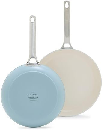 GreenPan Padova Pro 8 and 10 2 Piece Frying Pan Skillet Set, Hard Anodized Healthy Ceramic Nonstick PFAS-Free Cookware, Induction Suitable, Stainless Steel Handle Dishwasher and Oven Safe, Blue Haze