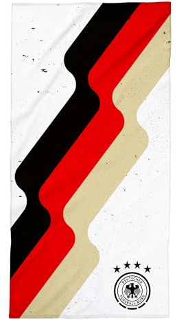 Offizielles DFB Handtuch zur EM 2024 · Fußball Strandtuch in 75x150 cm aus 100% Baumwolle · Strandtuch mit Deutschlandfarben und DFB Logo (Weiß)