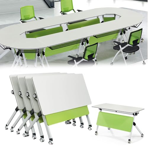 SnamicE Klappbarer Konferenztisch, rechteckiger mobiler Schulungstisch mit Klappplatte und Lenkrollen, Besprechungstisch für Bürokonferenzräume, modernes und platzsparendes Design, 4-TLG. (55 Zoll)