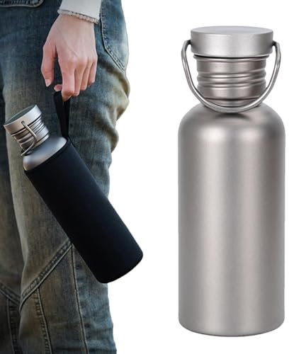 Hobngmuc 500ml Titanium Wasserflasche, Titan Trinkflasche Für Outdoor Sport, Tragbare Metall Trinkflasche, Auslaufsichere Wiederverwendbare Sport Radfahren Picknick Laufen Tee Kaffee Getränkeflasche