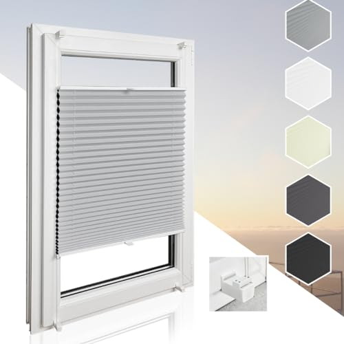 Home-Vision® Premium Doppelplissee Wabenplissee ohne Bohren mit Klemmfix (Weiß-Grau, B125cm x H120cm) Modern Klemmfix Blickdicht Plissee Sonnenschutz Hitzeschutz Jalousie für Fenster Thermo