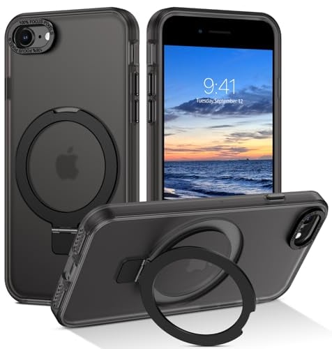 BENTOBEN für iPhone SE 2022 Hülle für MagSafe mit Ständer, iPhone SE 2020 Hülle [Magnetisch Ständer Ring] Clear Kabellos Dünn TPU Bumper Cover iPhone 8 iPhone 7 Case Handyhülle iPhone SE 2 3, Schwarz