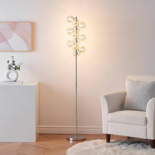 KOSILUM – Moderne Stehleuchte mit Kugeln aus Bernsteinglas – Ambrosia – Licht warmweiß Beleuchtung Wohnzimmer Schlafzimmer Küche Flur – 12 x max 28 W – G9 – IP20