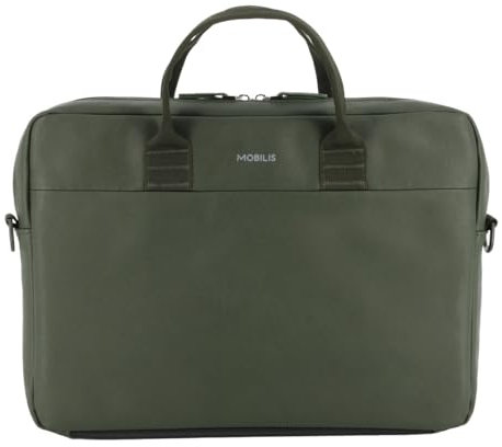 MOBILIS Sacoche pour Ordinateur Portable 11-14, Sac à Bandoulière PC/Tablette, Compatible MacBook 13, Aspect Cuir, Kaki