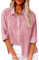 SHEKINI Chemisier décontracté à col en V à manches longues en coton et lin pour femme, grande taille, rose, S