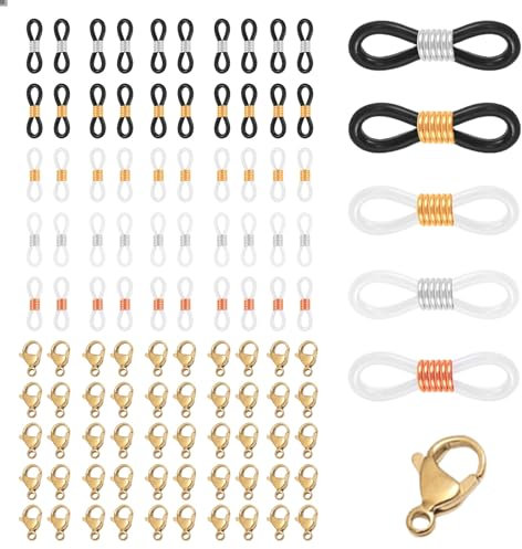 Kotkiddy 50 Stück Brillenkette Verbindung Silikon Brillenkette Schlaufen Halter mit 50 Stück Kettenverschlus Schmuck Verschlüsse Zubehör