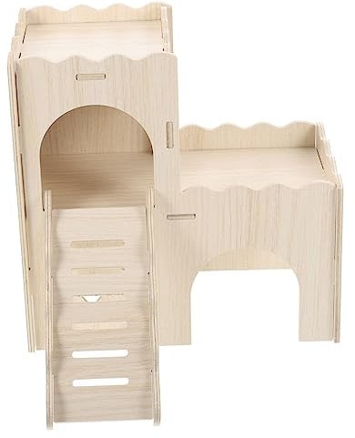 BESPORTBLE Craftsmanship Wooden Wave Castle Guinea Pig Rest House Hamster Hideout Cage Decor Diy Paintable