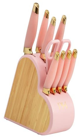 Paris Hilton – 10-teiliges Messerset aus Edelstahl mit robustem Bambus-Messerblock – Ideal für jede Küche, hohe Schnittpräzision & langlebiges Design, Rosa