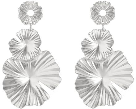 TOFBS Ohrringe für Damen Goldene Große Ginkgoblatt Hängeohrringe mit Legierung Hypoallergen Stilvoller Blumenohrring Schmuck Frauen（Weiß）