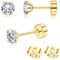 Adramata 2Pcs Titanium Stud Earrings for Women Men Flat Back Earrings 14K Gold Titanium Earrings Tiny CZ Ball Cartilage Earring Tragus Helix Piercing Jewellery Push in Titanium Earrings 2/3/4MM