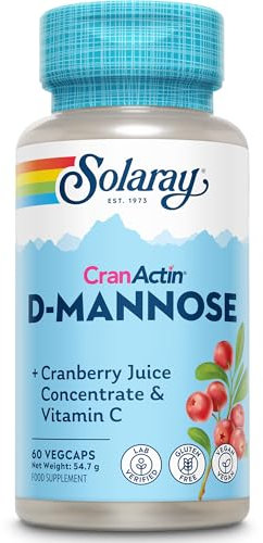 Solaray - D-Mannosio con Cranactin Mirtillo Rosso e Vitamina C - 60 Capsule Vegane - Integratore di dMannosio Puro - Non OGM e Testato in Laboratorio