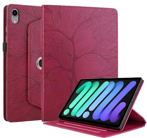 Succtopy Hülle für iPad mini (A17 Pro, 2024 Modell, 7. Generation) / Mini 6 (2021 Modell, 6. Generation) 8.3 PU Leder 360°Drehbar Multi-Winkel Schutzhülle mit Standfunktion und Stifthalter Rot