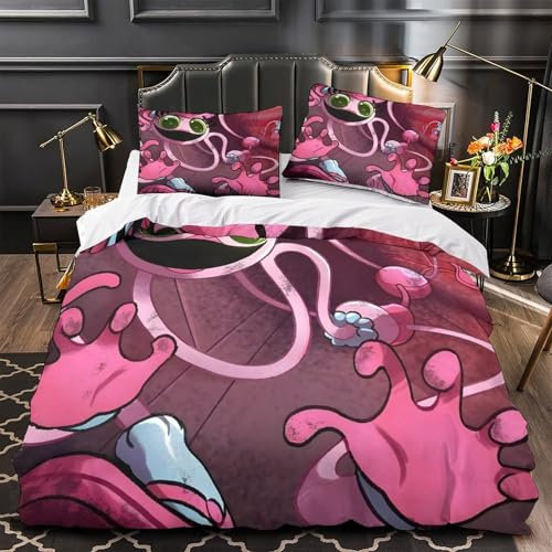 LIAOHENKAN Poppy Playtime 3D Gedruckter Cartoon Bettwäschegarnitur Bettbezug Set Mädchen Junge Kinder Und Kissenbezüge Reissverschluss Bettwäsche Weich Microfaser 3 Teilig King(220x240cm)
