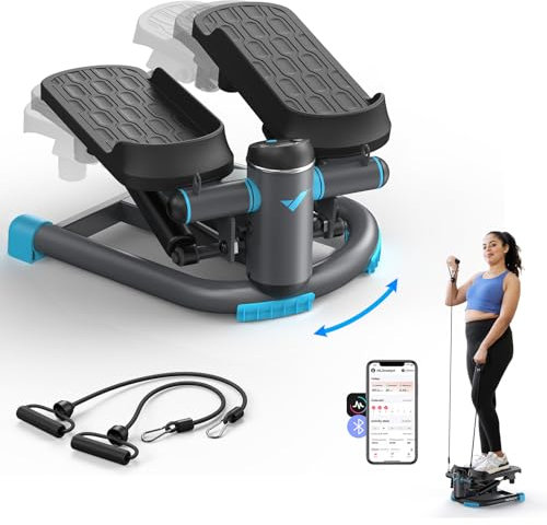 MERACH Mini Stepper für Zuhause, Swing Stepper mit 150 kg Belastung und Widerstandsbändern, Twist Stepper für effektives Bein/Arm/Butt Training, Fitnessgerät für Home Office