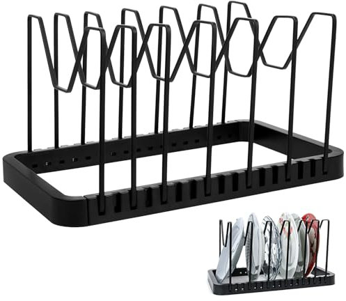 SZYILIDA Porta Coperchi Pentole Salvaspazio e Padelle Espandibile, Organizer Coperchi Pentole Regolabili da 32-57 cm, Porta Pentole con 10 Scomparti per Organizer Cucina Cassettone