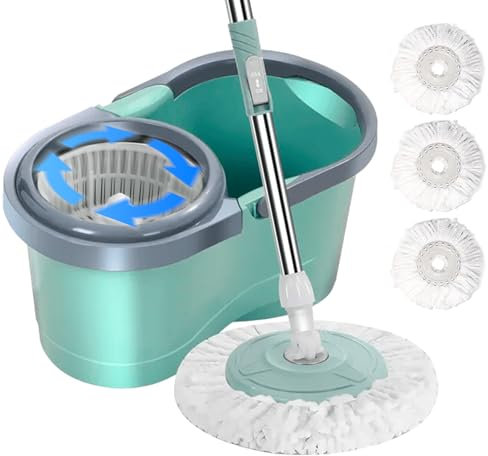 JUPPLIES Cubo Fregona Autoescurrible sin Pedal y Fregona Giratoria 360º con Cabezal de Microfibra - Mango Telescopico para Limpieza del Hogar (Cubo autoescurribe + Fregona + 3 Recambios)