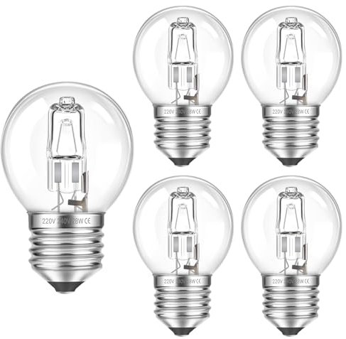 SCNNC G45 E27 Golf Ball Bulb 28W Dimmable AC 230V, Warm White 2700K E27 Clear Round Screw Bulb for Chandeliers, Wall Lamps, Floor Lamps, Pack of 5