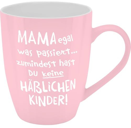 GRUSS & CO Becher mit Motiv Mama egal | Tasse mit Spruch, New Bone China Porzellan, 35 cl, mit Geschenkbaderole | lustiges Geschenk, Geburtstag | 74205