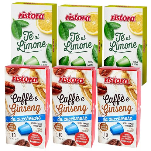 Set 120 Capsule Ristora miste compatibili con le Macchine ad uso domestico Nespresso* 60 Ginseng da zuccherare 60 the al limone
