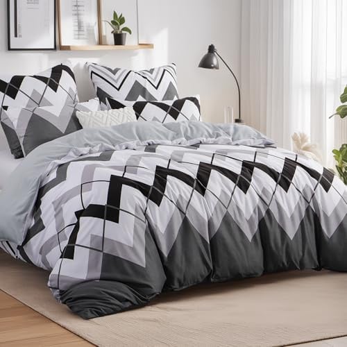 Tifschlaf Bettwäsche 155x220 2 Teilig, Chevron Bettbezug 155x220cm mit 1 Kissenbezug 80x80 cm, ÖKO-TEX Mikrofaser Bettwäsche-Sets Geometrisch Muster, Weich & Bügelfrei mit Reißverschluss