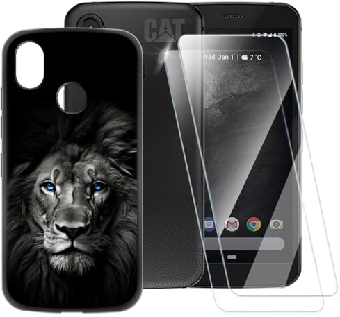 Gehärtetes Glas und Hülle für CAT S52 - Löwe 2 | 5.65 Bedruckte weiche Hülle und 2er-Pack Displayschutzfolie, kratzfester ultraklarer Schutzschirm
