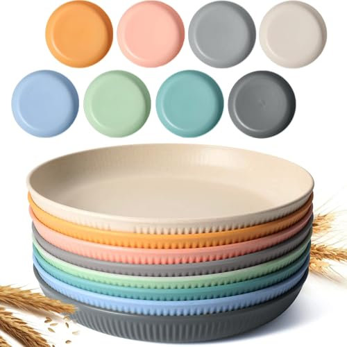 Hcojoul Unbreakable Dinner Plates Set of 8, Reusable 9 Inches Deep Dinner Plates, Unbreakable Plastic Camping for Kid & Adults Dishwasher Safe for Kitchen with 8 Colors