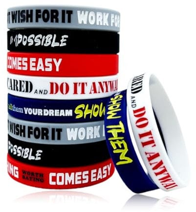 OPIURVY 10 Stück Motivationsarmbänder Kinder, Inspirierende Silikon Armbänder mit Positiven Sprüchen für Jugendliche und Teens, 210mm Armband für Schule Abschlussfeier Geschenk (Mehrfarbig)