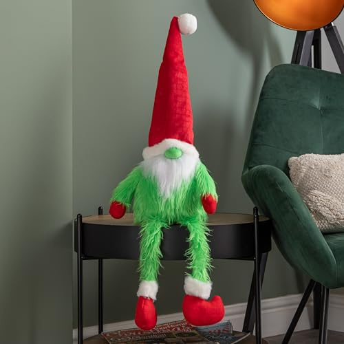 Samuel ALEXANDER 30cm Soft Green Fur Christmas Sitting Gronk Decoration with Dangly Legs