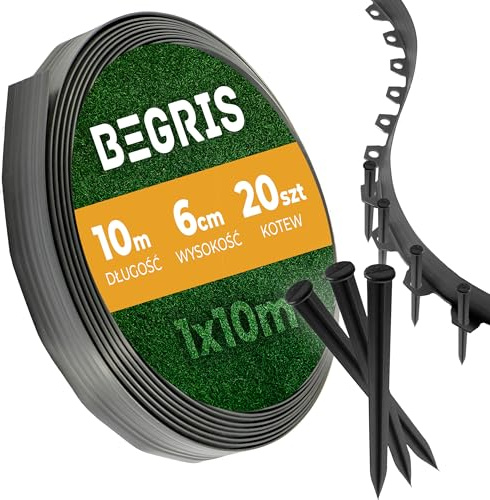 BEGRIS® Flexible rasenkante auf Rolle Mähkante Kunststoff mit 10 Metern Flexible Garteneinfassung Höhe 6 cm Erstellung von Kurven Dübel zur Befestigung Einfassung für den Garten Schwarz