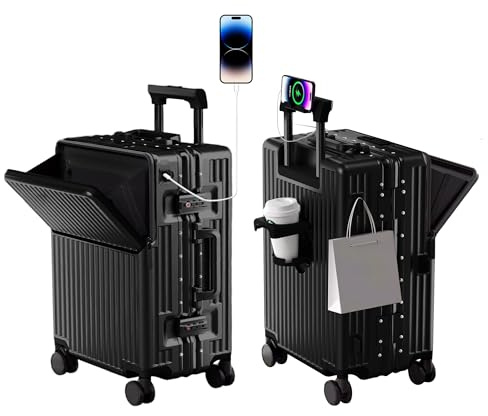 AIWEINY Suitcase Carry-on Luggage Spring-Summer Travel Airline Approved with TSA Lock 360° Wheel PC Hard Shell and Aluminum Frame Pressure-Resistant (Black, 26‘’)
