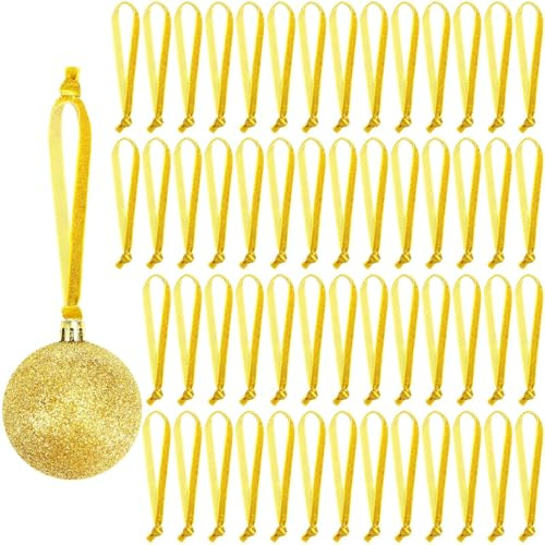 JUNEBRUSHS 120 Stück Samt-Weihnachtsornament-Bandaufhänger, Handgebundene Weihnachtsornament-Schnurbandschlaufen zum Aufhängen von Ornamenten, Weihnachtsbaum-Hängedekorationen, Gold