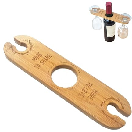 TAKONE Weinflaschenhalter Holz – Weinglashalter Aus Naturholz Für 2 Gläser & 1 Flasche – Praktischer Weinhalter Für Outdoor, Camping, Zuhause & Geschenkidee
