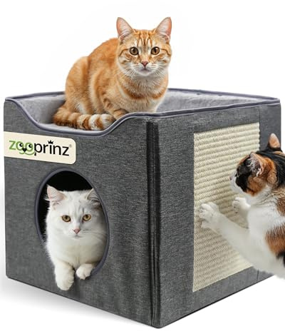 zooprinz Katzenhöhle 39x39x36 cm anthrazit mit Kissen | Cat Cave und Kuschelhöhle, Katzenbett für Indoor-Katzen, Katzenhaus als Versteck und Liegeplatz für große Katzen